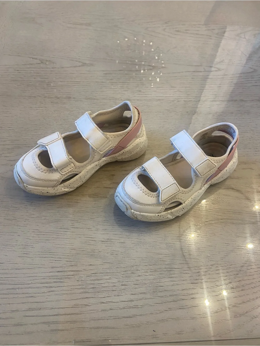 Zara White Kids Velcro Sandal Sneakers with Pink Trim